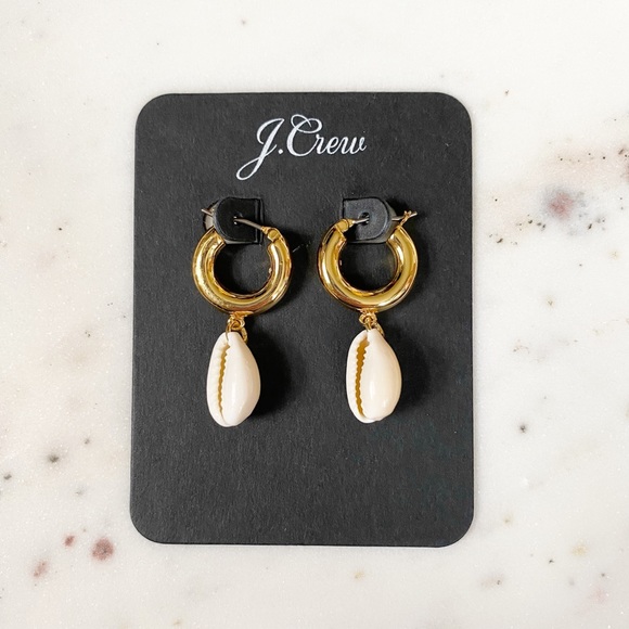 Cowrie Shell Drop Huggie Hoop Earrings - Picture 4 of 9